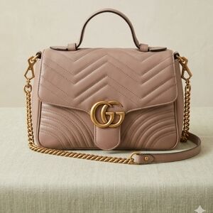 Gucci Quilted Top Handle Satchel in Dusty Rose NEVER USED